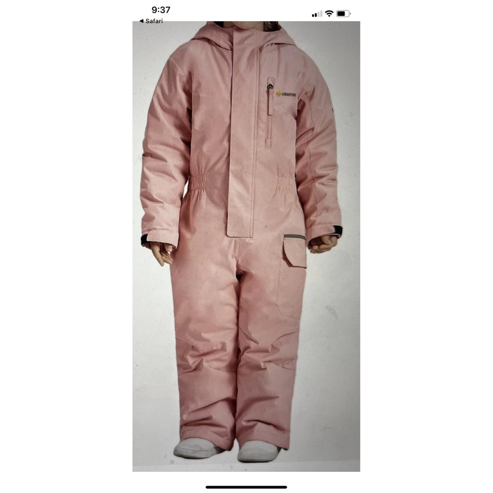 GEMYSE Snowsuit Kids 8 Pink One Piece Ski Suit Waterproof Hooded Winter Snow